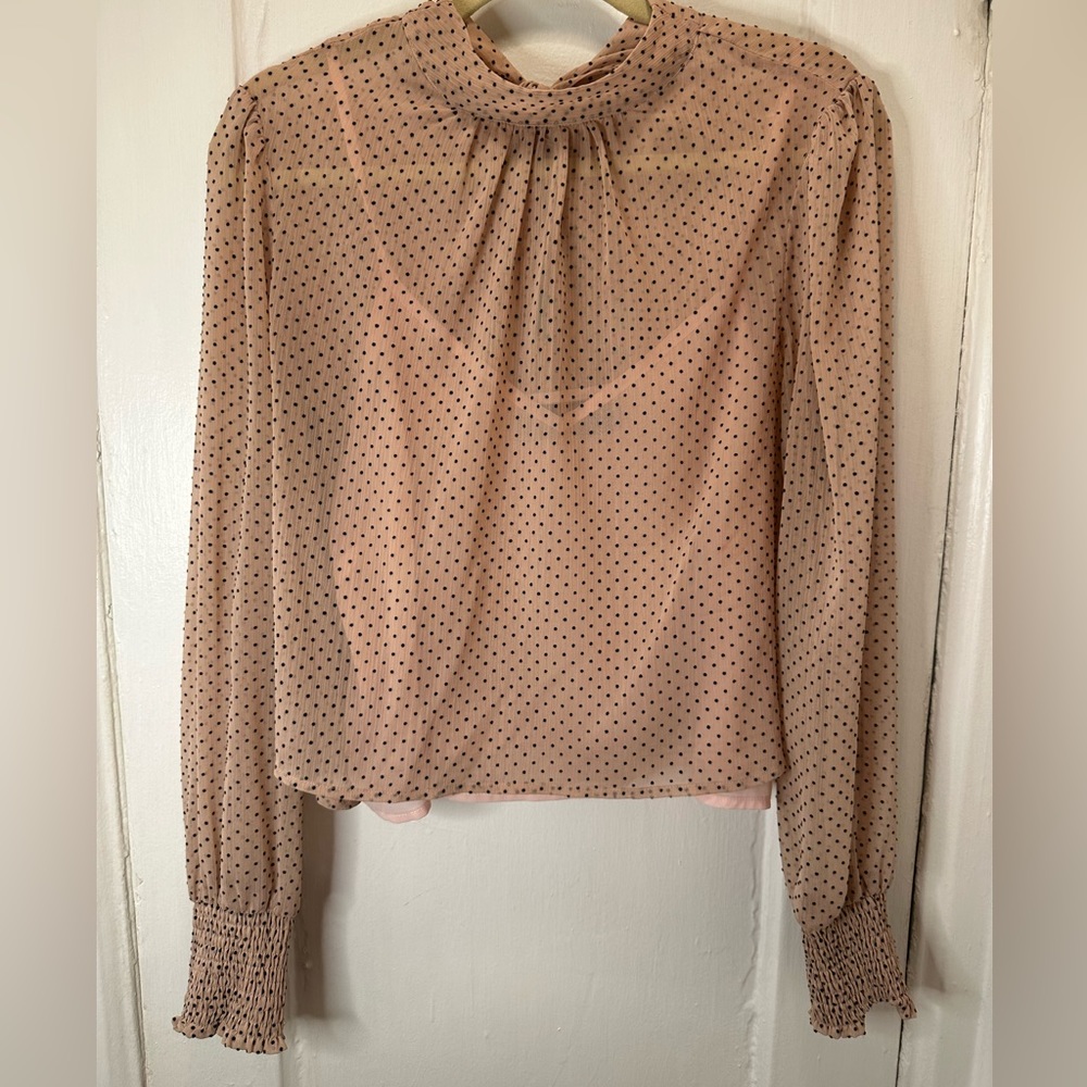 Minkpink high neck, polka dot blouse with tie back